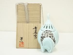 洋仁造　青白釉香炉（共箱）